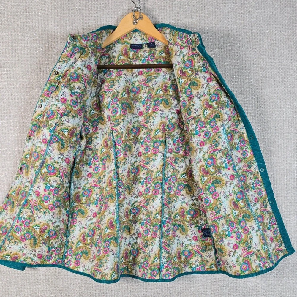 Westbound Womens M Teal Quilted Corduroy Button Front Jacket Paisley Cuff Lining
